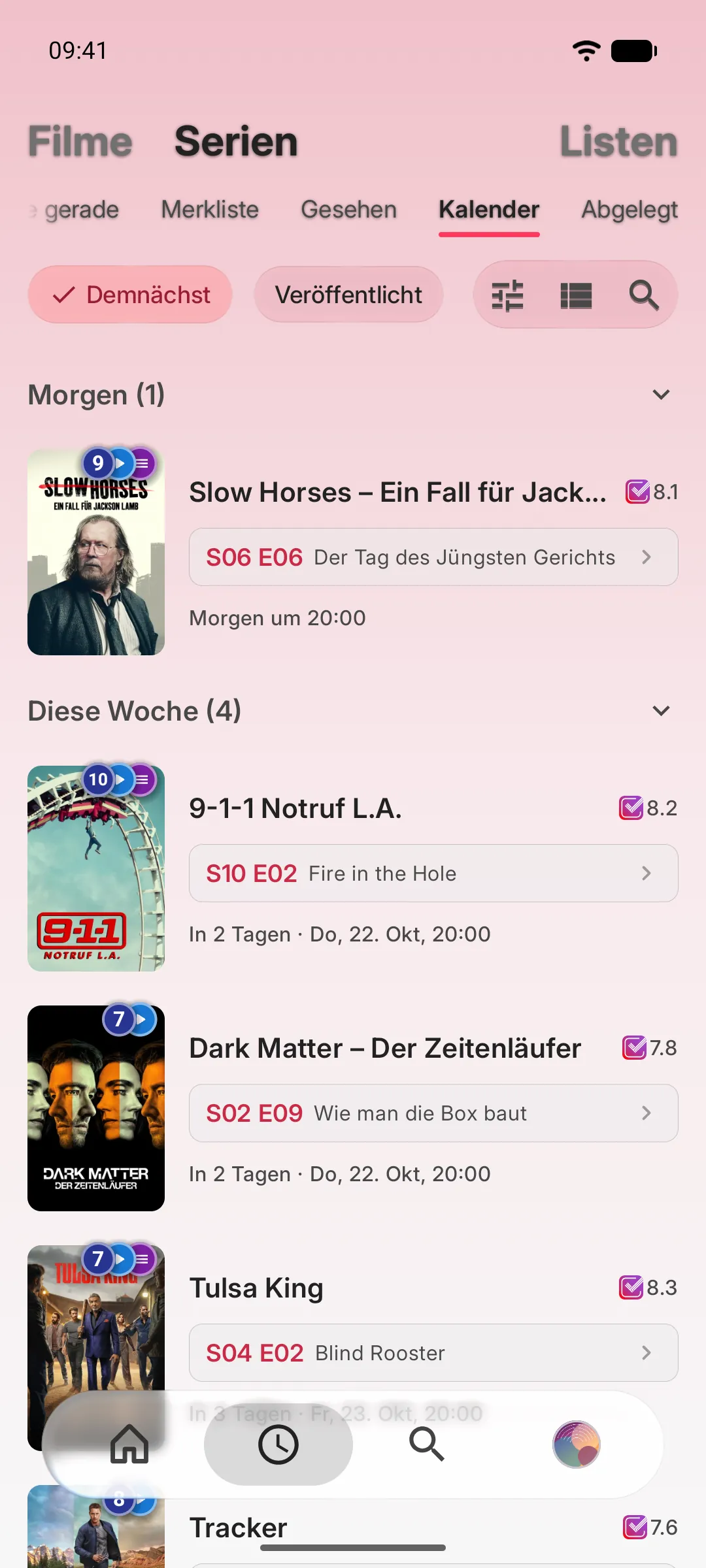 Kalender mit den kommenden Episoden