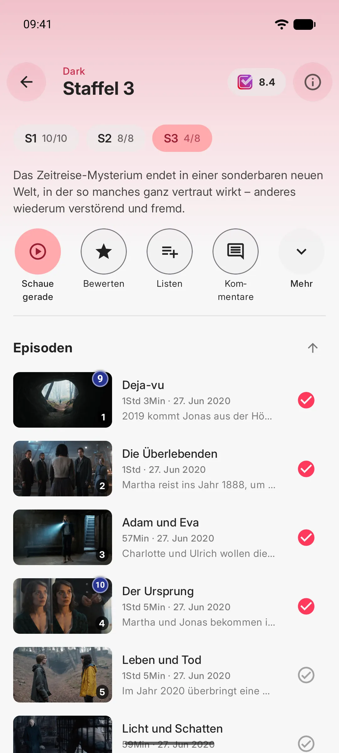Episodenliste einer Staffel mit Gesehen-Markierungen