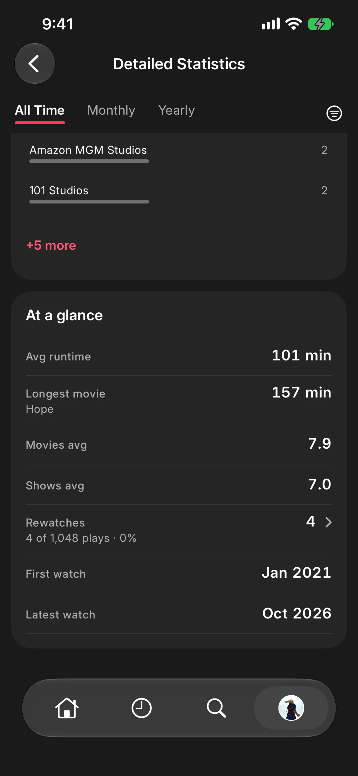 Detailed statistics on iOS: average runtime, longest movie, ratings and first watch