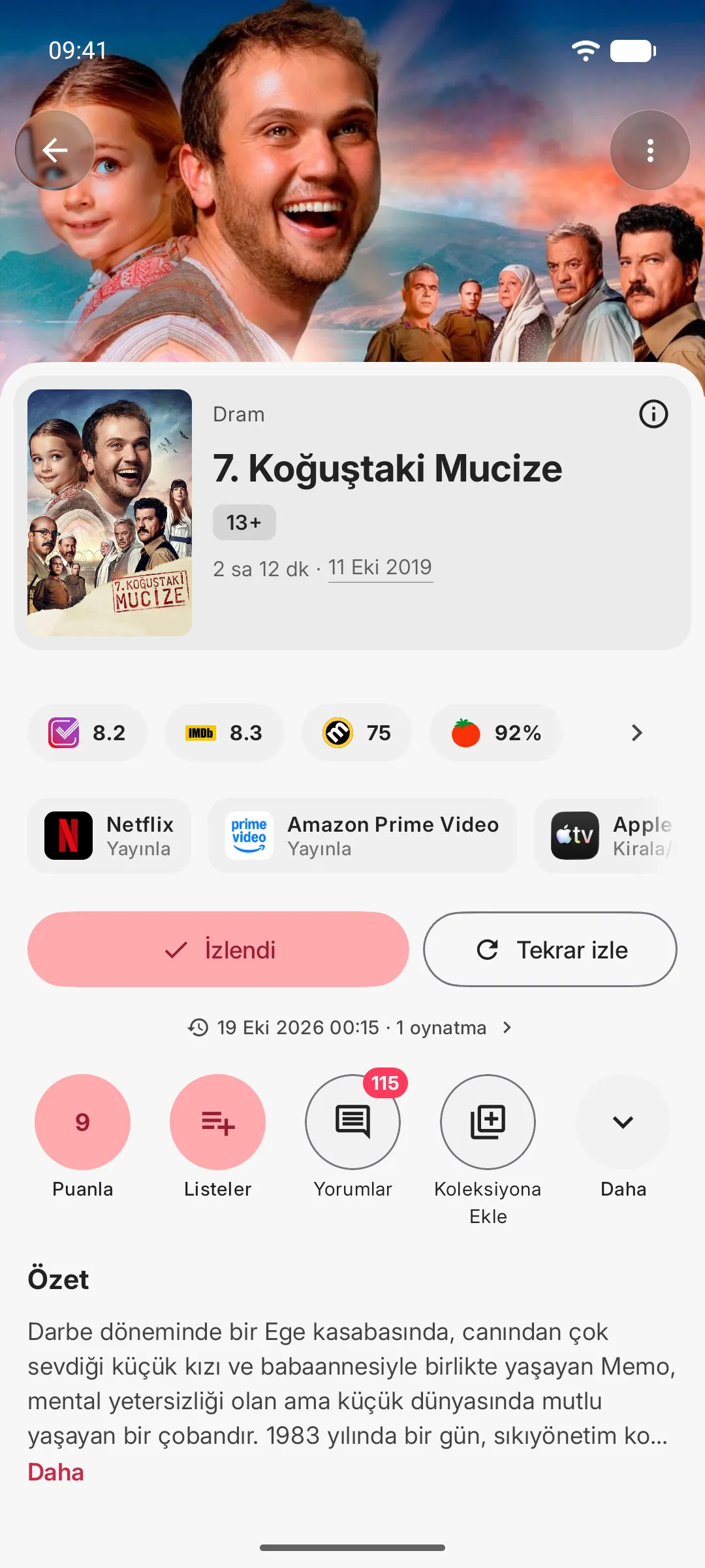 Puanlar, yayın hizmetleri ve eylemlerle bir filmin ayrıntı sayfası